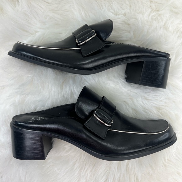 WOMENS BLACK LEATHER FRANCO Sarto MULES CLOGS  Low HEEL SHOES SIZE 7.5 M - Picture 3 of 16